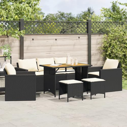 Faroom Polyrattan Gartenmöbel Set Essgruppe Lounge Rattan Sitzgruppe Terassenmöbel Außen Gartenmöbel Set 6-TLG. mit Gartentisch 177 x 70 x 68 cm Schwarz von Faroom