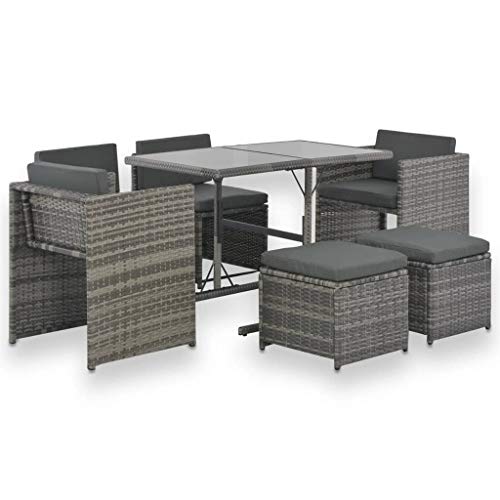 Faroom Polyrattan Gartenmöbel Set Essgruppe Lounge Rattan Sitzgruppe Terassenmöbel Außen Gartenmöbelset 7-TLG. mit Gartentisch 110 x 60,5 x 72 cm von Faroom