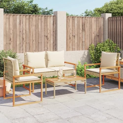 Faroom Polyrattan Gartenmöbel Set Lounge Set mit Kissen Gartenmöbel Essgruppe mit 2 Sitzer Sofa, 2 Sessel Und 1 Tisch Beigemischung und Braun von Faroom