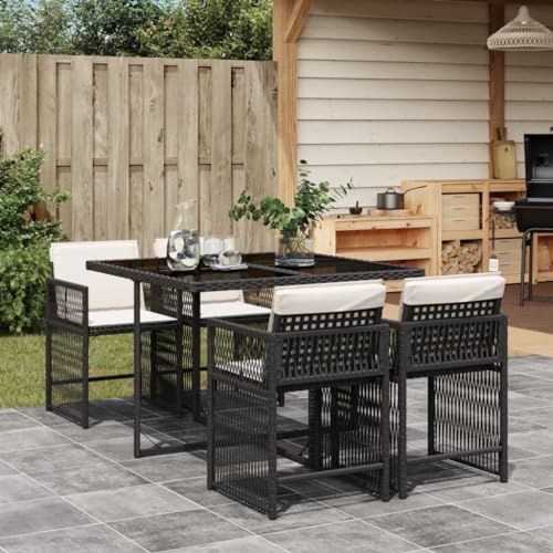Faroom Polyrattan Sitzgruppe for 4 Personen - Gartenmöbel Set 4 Stühle mit Tisch mit Glasplatte & Kissen - Garten Sitzgruppe - Polyrattan Gartenmöbel Set für Garten & Terrasse Schwarz und Creme AS 4 von Faroom