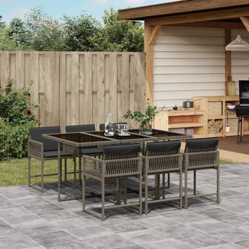 Faroom Polyrattan Sitzgruppe for 6 Personen - Gartenmöbel Set 6 Stühle mit Tisch mit Glasplatte & Kissen - Garten Sitzgruppe - Polyrattan Gartenmöbel Set für Garten & Terrasse Grau AS 6 von Faroom