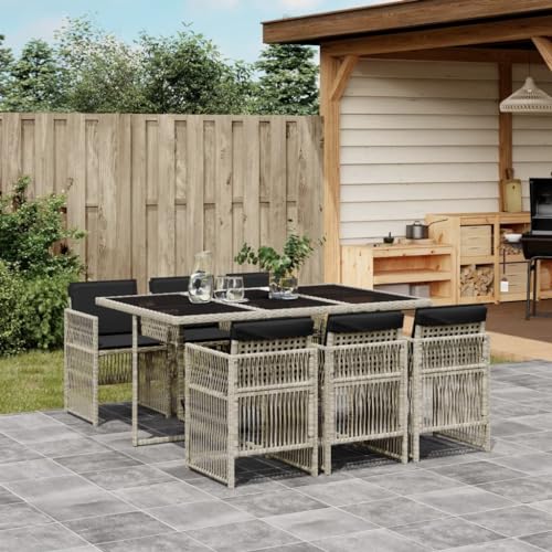 Faroom Polyrattan Sitzgruppe for 6 Personen - Gartenmöbel Set 6 Stühle mit Tisch mit Glasplatte & Kissen - Garten Sitzgruppe - Polyrattan Gartenmöbel Set für Garten & Terrasse Hellgrau AS 32 von Faroom