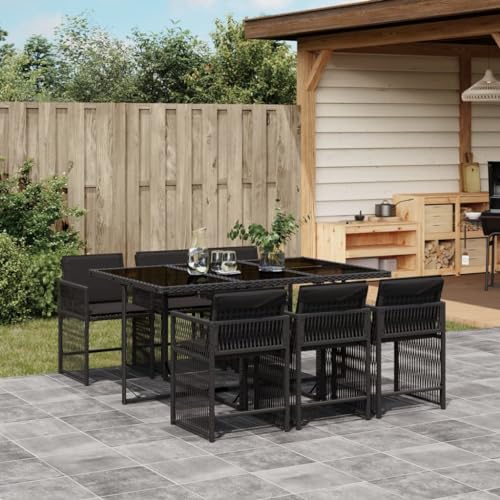 Faroom Polyrattan Sitzgruppe for 6 Personen - Gartenmöbel Set 6 Stühle mit Tisch mit Glasplatte & Kissen - Garten Sitzgruppe - Polyrattan Gartenmöbel Set für Garten & Terrasse Schwarz AS 3 von Faroom