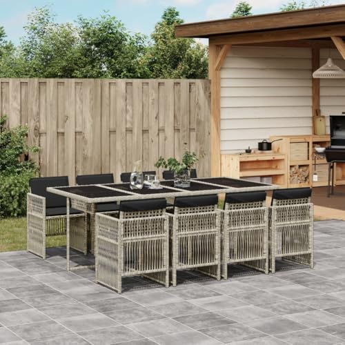 Faroom Polyrattan Sitzgruppe for 8 Personen - Gartenmöbel Set 8 Stühle mit Tisch mit Glasplatte & Kissen - Garten Sitzgruppe - Polyrattan Gartenmöbel Set für Garten & Terrasse Hellgrau AS 31 von Faroom