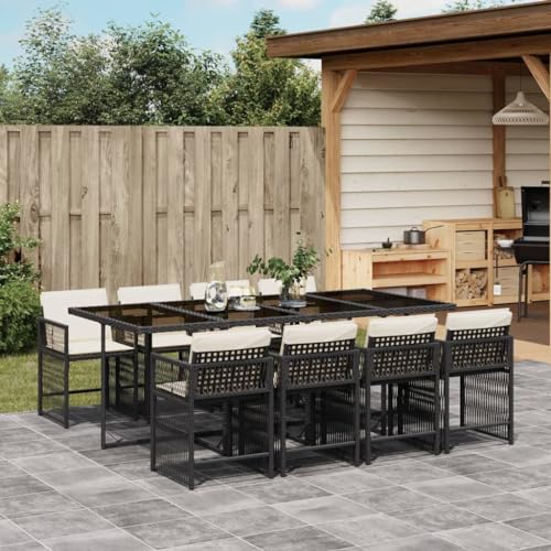 Faroom Polyrattan Sitzgruppe for 8 Personen - Gartenmöbel Set 8 Stühle mit Tisch mit Glasplatte & Kissen - Garten Sitzgruppe - Polyrattan Gartenmöbel Set für Garten & Terrasse Schwarz und Creme AS 2 von Faroom