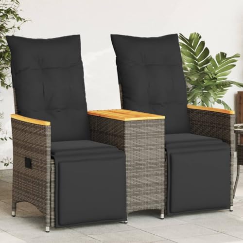 Faroom Rattan Balkonmöbel-Set - Gartenmöbel Sofa Set mit Tisch & Polster - Balkonmöbel klein - Gartensofa 2-Sitzer Verstellbar - 2 Gartensessel mit Beistelltisch, Balkon Möbel für 2 Personen Grau von Faroom