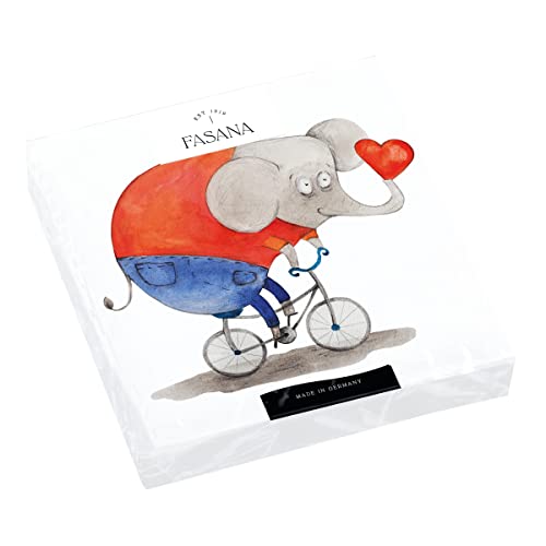 20 Servietten Elefant mit Herz auf Fahrrad | Kinder | Geburtstag | Mädchen | Tiere | Tischdeko | Decoupage | Serviettentechnik 33x33cm von Fasana