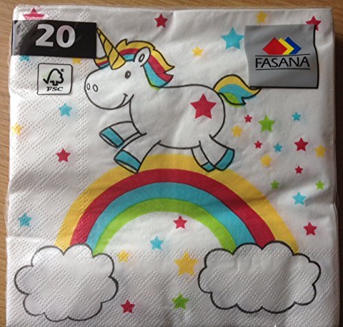 Fasana Einhorn Servietten 20 Stück | 3-lagige Papierservietten in verschiedenen Motiven | Serviette 1/4-Falz Größe: 33x33 cm, Dekoserviette, Prägeservietten Einhornserviette Unicorn (Design10809) von Fasana