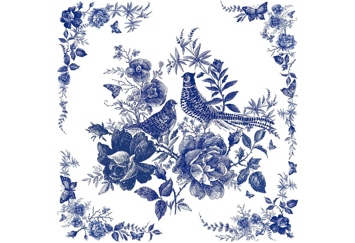 Fasana Papierserviette 20 Servietten Fairytale Pheasant blue 33x33cm, (20 St) von Fasana