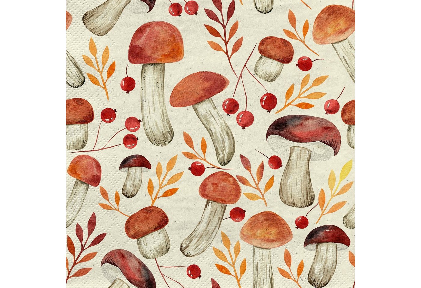 Fasana Papierserviette 20 Servietten Gras Autumn Mushrooms 33x33cm, (20 St) von Fasana