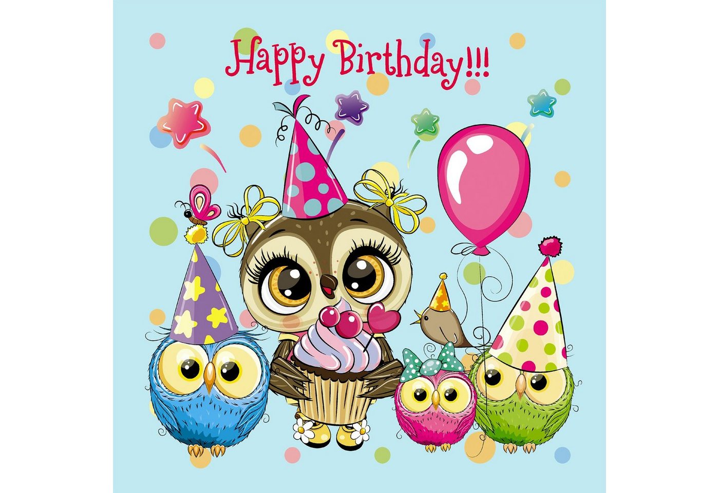 Fasana Papierserviette 20 Servietten Happy Birthday Owls 33x33cm, (20 St) von Fasana
