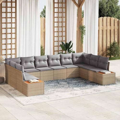 10-teiliges Garten Sofa Set mit Kissen Beige Poly Rattan Akazie, Garten-Salon Lounge für stilvolle Abende im Freien3348176 von Fasba