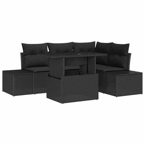 5-teiliges Garten Sofa Set mit Kissen Schwarz Poly Rattan, Garten-Salon Lounge für stilvolle Abende im Freien3349179 von Fasba