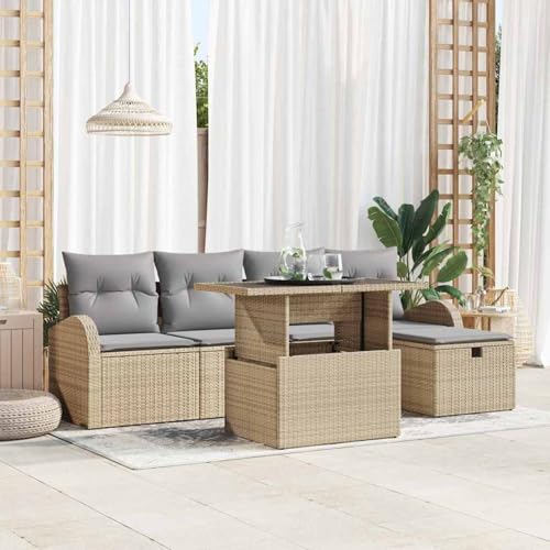 6-teiliges Garten Sofa Set mit Kissen Beige Poly Rattan, Garten-Salon Lounge für stilvolle Abende im Freien3359747 von Fasba