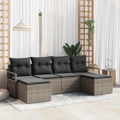 6-teiliges Garten Sofa Set mit Kissen Grau Poly Rattan, 2-Sitzer Garten Sofa mit Kissen Grau Poly Rattan, Garten-Salon Lounge für stilvolle Abende im Freien3346489 von Fasba