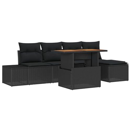 6-teiliges Garten Sofa Set mit Kissen Schwarz Poly Rattan, Garten-Salon Lounge für stilvolle Abende im Freien3358690 von Fasba