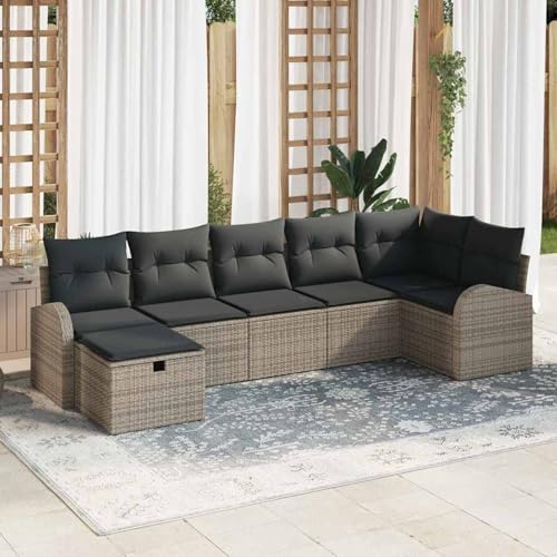 7-teiliges Garten Sofa Set mit Kissen Grau Poly Rattan, Garten-Salon Lounge für stilvolle Abende im Freien3359098 von Fasba