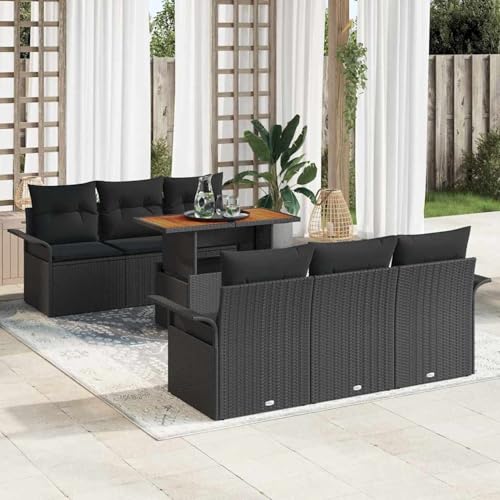 7-teiliges Garten Sofa Set mit Kissen Schwarz Poly Rattan Akazie, Garten-Salon Lounge für stilvolle Abende im Freien3349281 von Fasba