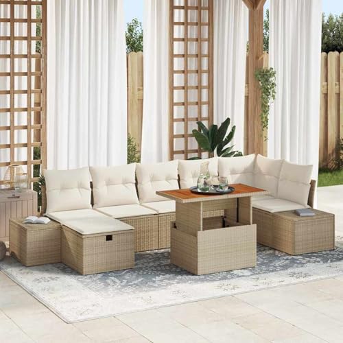 8-Teiliges Garten Sofa Set mit Kissen Beige Poly Rattan, Garten-Salon Lounge für stilvolle Abende im Freien3360061 von Fasba