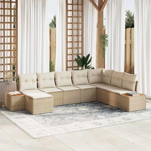 8-teiliges Garten Sofa Set mit Kissen Beige Poly Rattan Akazie, Garten-Salon Lounge für stilvolle Abende im Freien3348147 von Fasba