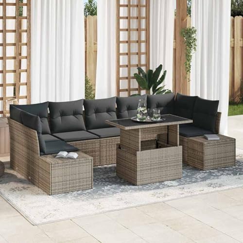 8-teiliges Garten Sofa Set mit Kissen Grau Poly Rattan, Garten-Salon Lounge für stilvolle Abende im Freien3349135 von Fasba