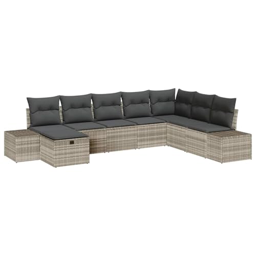 8-teiliges Garten Sofa Set mit Kissen Hellgrau Poly Rattan, Garten-Salon Lounge für stilvolle Abende im Freien3360763 von Fasba