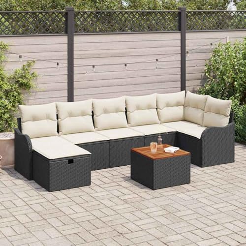8-teiliges Garten Sofa Set mit Kissen Schwarz Poly Rattan, Garten-Salon Lounge für stilvolle Abende im Freien3360820 von Fasba