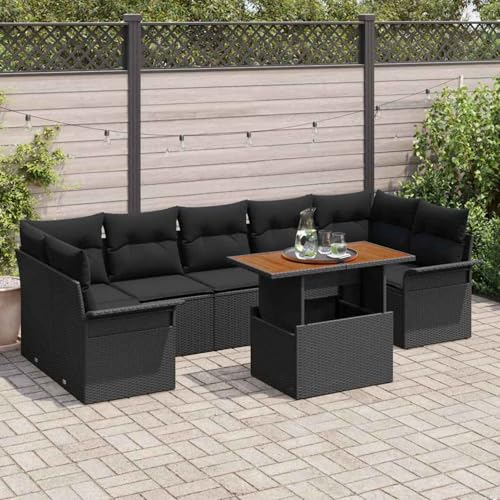 8-teiliges Garten Sofa Set mit Kissen Schwarz Poly Rattan Akazie, Garten-Salon Lounge für stilvolle Abende im Freien3349302 von Fasba