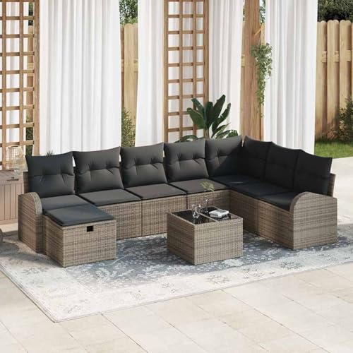 9-teiliges Garten Sofaset mit Kissen Grau Poly Rattan, Garten-Salon Lounge für stilvolle Abende im Freien3359138 von Fasba