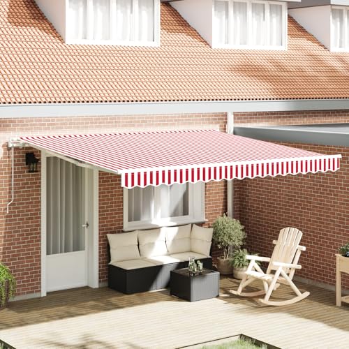 Automatische Einziehbare Markise Rot und Weiß Streifen 400x300 cm, Außenmarkise Gelenkarmmarkise für Wohnmobil Hauseingang Terrasse Eingangsbereich Café3330545 von Fasba