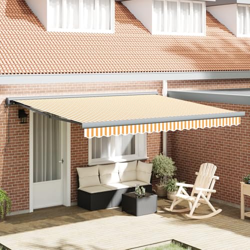 Automatische Einziehbare Markise in Gelb und Weiß 400x300 cm, Außenmarkise Gelenkarmmarkise für Wohnmobil Hauseingang Terrasse Eingangsbereich Café3330496 von Fasba
