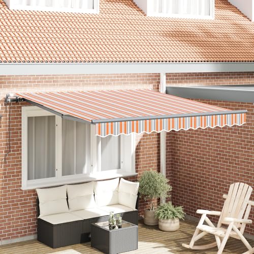 Automatische einziehbare Markise mit mehrfarbigem Streifen 300x250 cm, Außenmarkise Gelenkarmmarkise für Wohnmobil Hauseingang Terrasse Eingangsbereich Café3330003 von Fasba