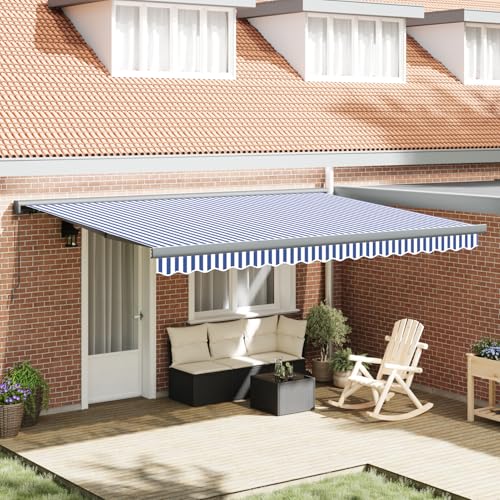 Blaue und weiße Manuelle einziehbare Markise 450x300 cm, Außenmarkise Gelenkarmmarkise für Wohnmobil Hauseingang Terrasse Eingangsbereich Café3330849 von Fasba