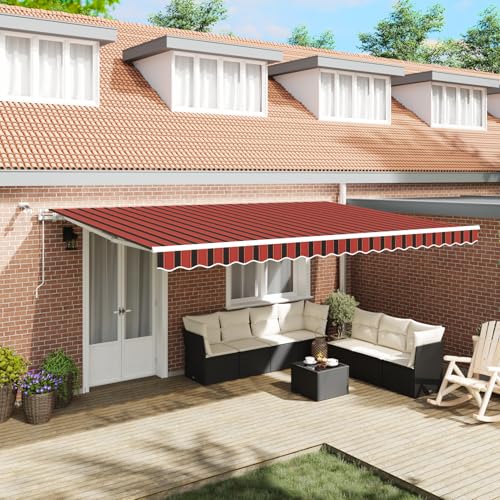 Einziehbare Markise mit LED in Orange und Braun, 500x300 cm, Außenmarkise Gelenkarmmarkise für Wohnmobil Hauseingang Terrasse Eingangsbereich Café3331222 von Fasba