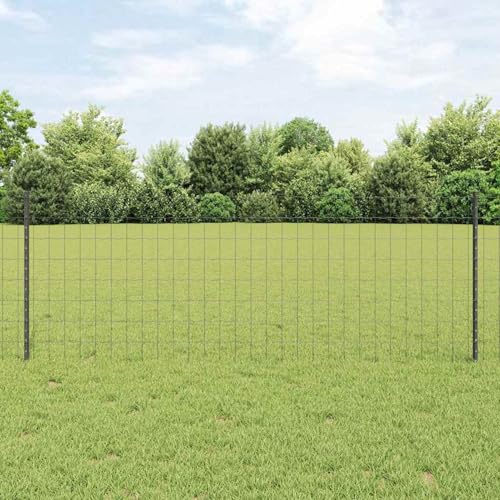 Euro-Zaun mit 5 U-Posts Grau 0.8x10 m Stahl, Zaunpfosten Pfosten Weidenetze für Weidezaun Bauernhof Vieh Haustierschutz3336080 von Fasba