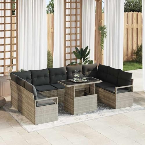 Fasba 10-teiliges Garten-Sofa-Set mit Kissen Hellgrau Poly Rattan, Garten-Salon Lounge für stilvolle Abende im Freien3348888 von Fasba