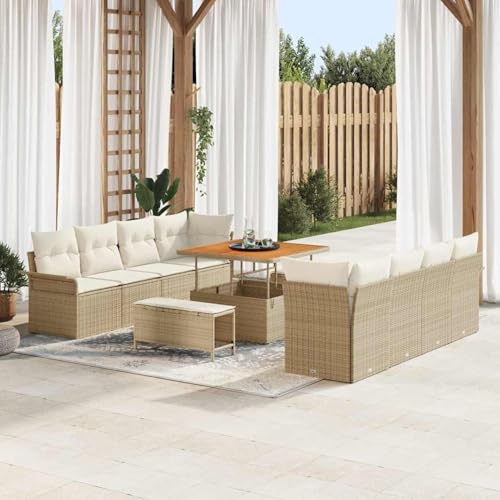 Fasba 11-teiliges Garten-Sofa-Set mit Kissen Beige Poly Rattan Akazie, Garten-Salon Lounge für stilvolle Abende im Freien3364066 von Fasba