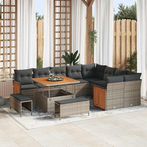 Fasba 12-teiliges Garten-Sofa-Set mit Kissen Grau Poly Rattan Akazie, Garten-Salon Lounge für stilvolle Abende im Freien3363338 von Fasba