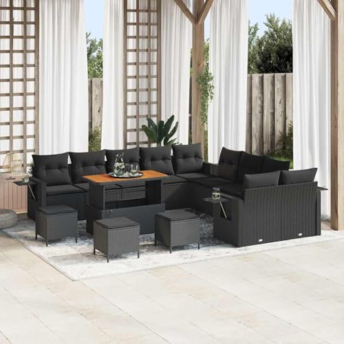 Fasba 14-teilige Garten-Sofa-Set mit Kissen Schwarz Poly-Rattan Akazie, Garten-Salon Lounge für stilvolle Abende im Freien3363759 von Fasba