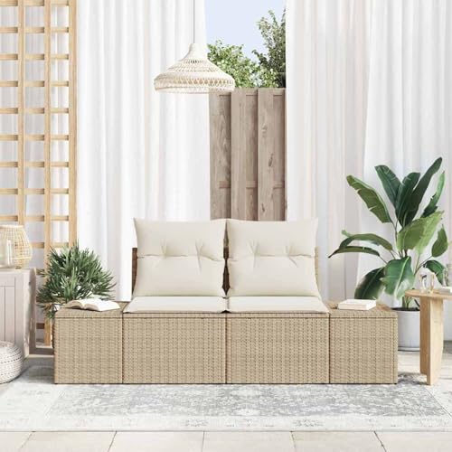 Fasba 2-Sitzer Garten Sofa mit Stauraum & Kissen Beige Poly Rattan, Garten-Salon Lounge für stilvolle Abende im Freien42006806 von Fasba