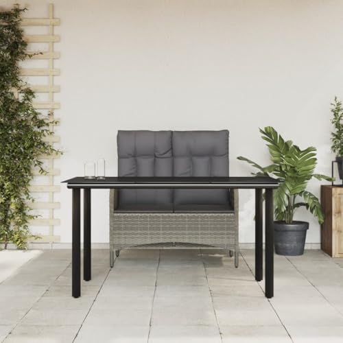 Fasba 2-TLG. Garten Sitzgruppe Gartenmöbel Set Essgruppe Gartentisch mit Stühle Gartengruppe Sitzgarnitur Gartengarnitur Terassenmöbel mit Kissen Grau Poly Rattan von Fasba