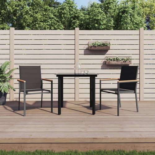 Fasba 3-TLG. Garten Sitzgruppe Gartenmöbel Set Essgruppe Gartentisch mit Stühle Gartengruppe Sitzgarnitur Gartengarnitur Terassenmöbel Schwarz Textilene und Stahl von Fasba