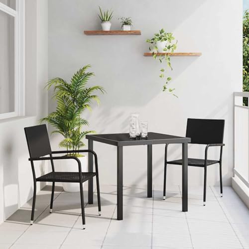 Fasba 3-teiliges Garten-ESS-Set Schwarz Poly-Rattan, Gartengarnitur Sitzgarnitur Loungemöbel Set for Loungebereich Terrasse Hotel3379905 von Fasba