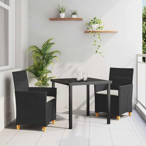 Fasba 3-teiliges Garten-ESS-Set mit Kissen Schwarz Poly-Rattan, Gartengarnitur Sitzgarnitur Loungemöbel Set for Loungebereich Terrasse Hotel3381065 von Fasba