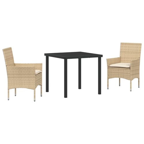 Fasba 3-teiliges Garten Essgruppe mit Kissen Beige Poly-Rattan, Gartentisch Schwarz 80x80x73 cm Tempered Glass, Gartengarnitur Sitzgarnitur Loungemöbel Set for Loungebereich Terrasse Hotel3379800 Fasba 3-teiliges Garten Essgruppe mit Kissen Beige Poly-Rattan, Gartentisch Schwarz 80x80x73 cm Tempered Glass, Gartengarnitur Sitzgarnitur Loungemöbel Set for Loungebereich Terrasse Hotel3379800 von Fasba