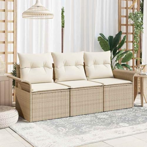 Fasba 3-teiliges Garten-Sofa-Set mit Kissen Beige Poly Rattan, Garten-Salon Lounge für stilvolle Abende im Freien3345221 von Fasba