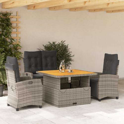 Fasba 4-TLG. Garten Sitzgruppe Gartenmöbel Set Essgruppe Gartentisch mit 3 Stühle Gartengruppe Sitzgarnitur Gartengarnitur Terassenmöbel mit Kissen Grau Poly Rattan von Fasba