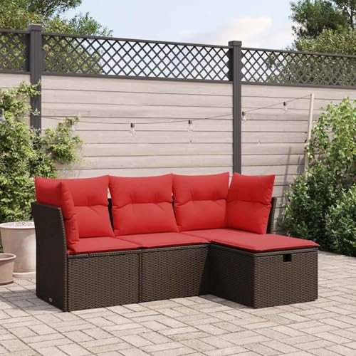 Fasba 4-TLG. Garten-Sofagarnitur mit Kissen Braun Poly Rattan, Garten-Salon Lounge für stilvolle Abende im Freien3325260 von Fasba