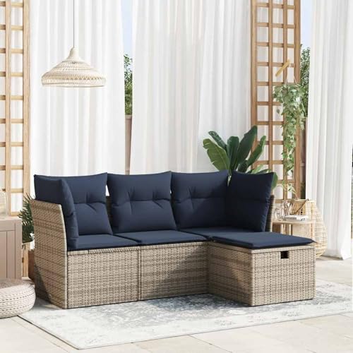 Fasba 4-TLG. Garten-Sofagarnitur mit Kissen Grau Poly Rattan, Garten-Salon Lounge für stilvolle Abende im Freien3325257 von Fasba