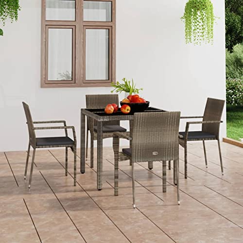 Fasba 4X Gartenstuhl mit Kissen Gartenstühle Balkonstuhl Essstuhl Terrassenstuhl Stuhl Stühle Rattanstuhl Set Gartenmöbel Garten Poly Rattan Grau von Fasba